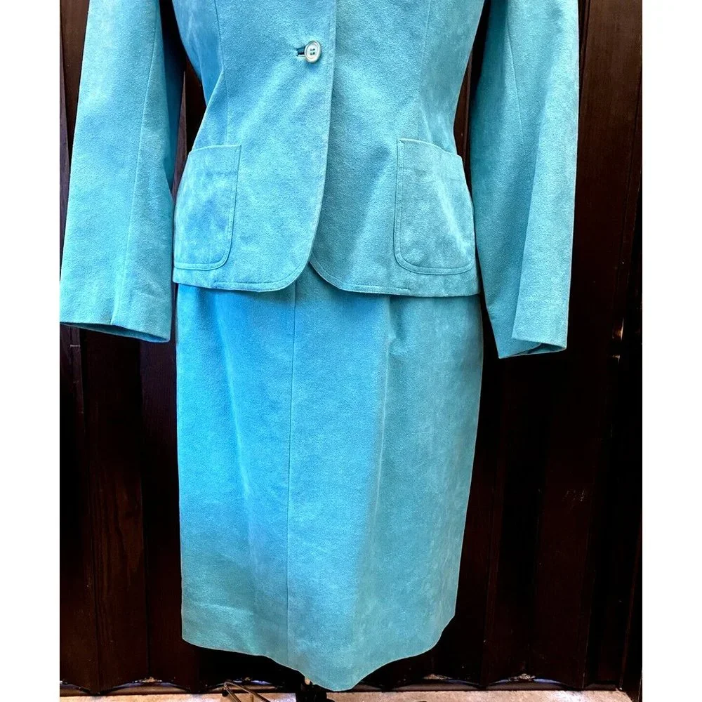 Vintage Roth-Le-Cover Ultra Suede Jacket Skirt 2pc Suit Green Women's size 14
